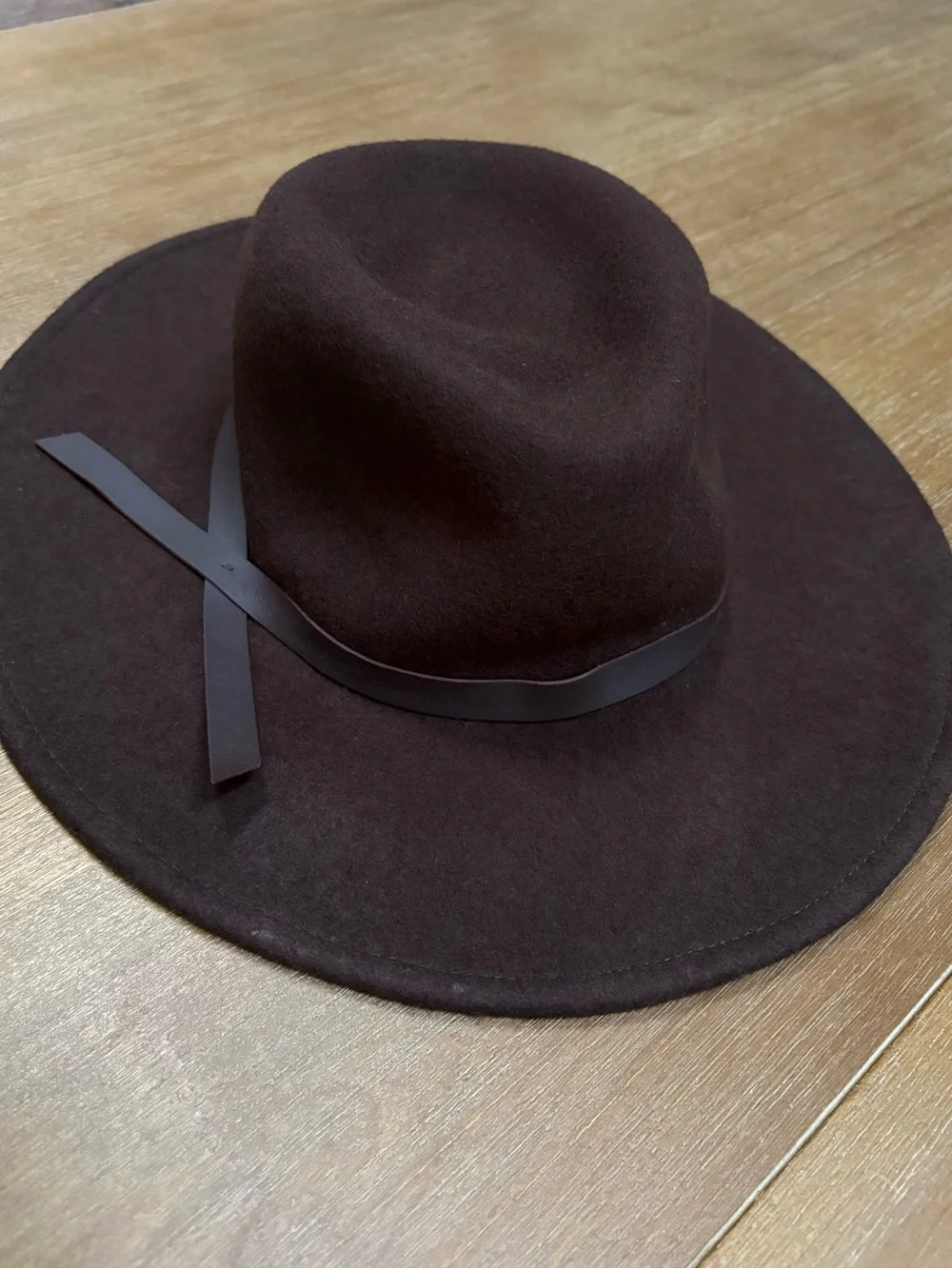 Universal Thread Chocolate Brown Wool Wide-Brim Hat with Leather Like Band